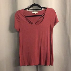 Rust T-Shirt with V Neck Strappy Detail